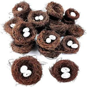 GXXMEI 24PCS/공예용 달걀이 있는 작은 인조 새 둥지 부활절 결혼식 홈 파티 크리스마스 트리 장식용 라탄
