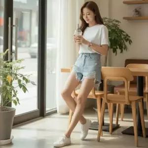 청반바지 SD-260432 헤쉬턴 찢청 데님 핫팬츠 청반바지
