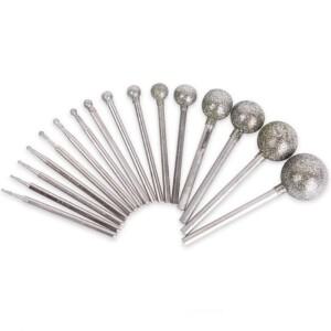 11개 세트 다이아몬드 그라인드 니들 헤드 커터 옥 조각 도구 회전형 구형 버 2.35mm 샹크 라운드 볼