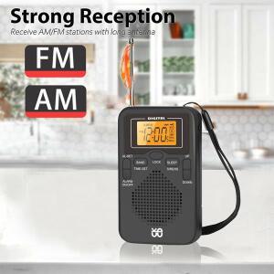 휴대용 미니 AM FM 날씨 라디오 포켓 플레이어 LCD 화면 디지털 알람 시계 장거리  수신