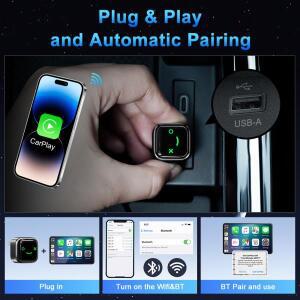 2in1 무선 CarPlay 동글 안드로이드 호환 오토 어댑터 99% 차량 호환 플러그앤플레이 와이파이 스마트 AI