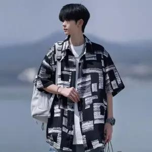 여름 남성용 캐주얼 반팔 셔츠 데일리룩 루즈핏 티셔츠 셔츠 하와이안 셔츠
