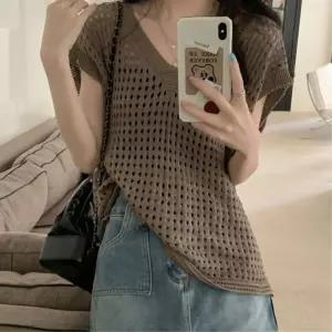휴양지 바캉스룩 펀칭 니트 브이넥 조끼 여름가디건