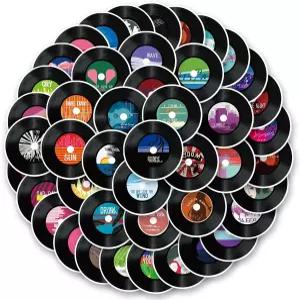 물병용 FMOST 50개 빈티지 음악 스티커 청소년용 방수 비닐 CD 레코드 밴드 노트북 기타 스케이트보드 저널