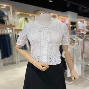 플라스틱아일랜드 리본 스카시 반팔 니트 가디건 PR2KG564 664096