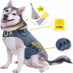 CozyVest 반려견 불안 조끼 3-in-1 음악 및 셔츠 릴랙싱 사운드 에센셜 재킷 불꽃놀이 천둥 분리 폭풍 개