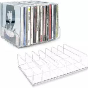 필빈든 2개 투명 아크릴 CD 홀더 DVD/CD 디스플레이 랙 보관함 및 비닐 레코드 미디어 선반 보관 정리를