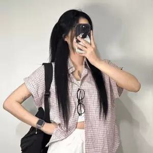 친절한탄씨 여성 체크 남방 반팔 셔츠 루즈핏 여름 롤업 블라우스 화이트 핑크 소라 3컬러 오버핏