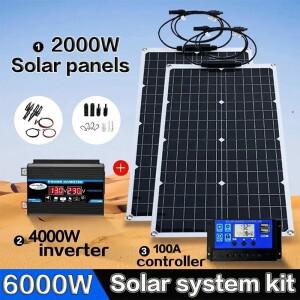 10V 220V 2000W 유연한 태양 전지 패널 시스템 12V 배터리 충전기 컨트롤러 인버터 키트 홈 야외 Capming