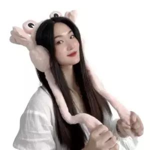 겨울털귀마개 귀마개 움직이는 개구리 핑크