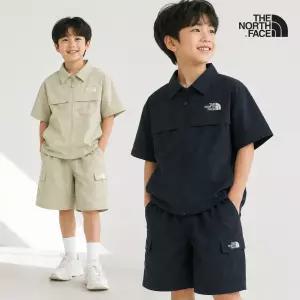 국내매장 정품(백화점) 노스페이스 상하복세트 키즈 주니어 반팔반바지 냉감 우븐소재 캠핑 NH8SR24