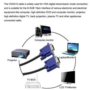 1080P VGA-VGA 연장 케이블, 남성-남성 VGA 비디오 컨버터 (컴퓨터 모니터, 프로젝터, HDTV용 마그네틱 링