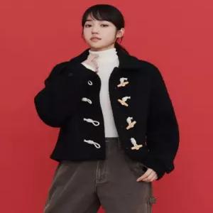 리 LEE 우먼 테디 더플 숏 코트 블랙