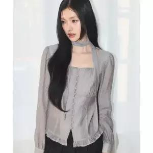 ILLIGO 리본 타이 스퀘어넥 롱블라우스 그레이 25AWTOP09GY 460468
