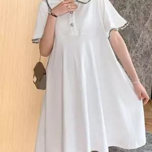 (다올)임부복 화이트 둥근카라 퍼프 루즈핏 원피스 데일리