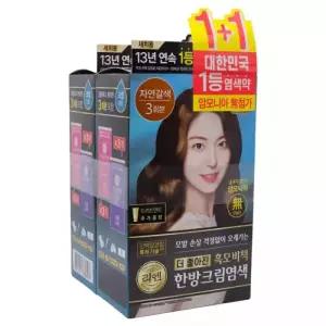 리엔 흑모비책 한방 크림 염색 자연갈색 x 2개/흑갈색 흑색 짙은갈색