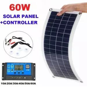 태양 패널 60W 12V 듀얼 USB 출력 폴리 20/30/40/50/60A 컨트롤러 자동차 요트 배터리 보트 충전기