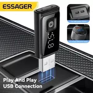 Essager Bluetooth 5.4 차량용 어댑터 무선 FM 송신기 오디오 수신기(자동 스테레오 액세서리용 핸즈프리