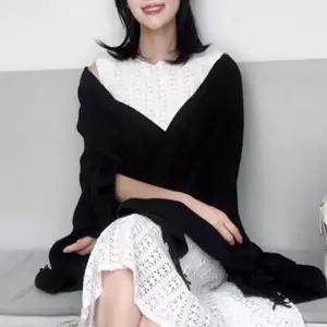 여성 어깨숄 머플러 니트 망토 블랙 데일리 웨어-WFPU47S