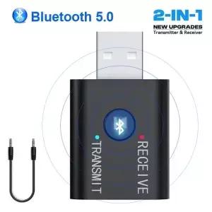 2 in 1 블루투스 5.0 오디오 리시버 트랜스미터 3.5mm AUX USB 스테레오 음악 무선 어댑터 (마이크 )