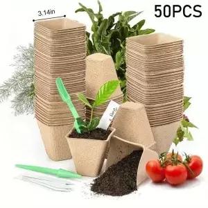 50Pcs 식물 냄비 보육 컵 정원 트레이 생분해 성 종이 펄프 이탄 6/8cm 성장 가방 홈 가든 액세서리