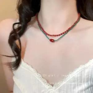 원석초커 연예인 악세사리 블루 레이어드 여름 팔찌 원석목걸이 비즈목걸이 포인트 홍대온니-레드