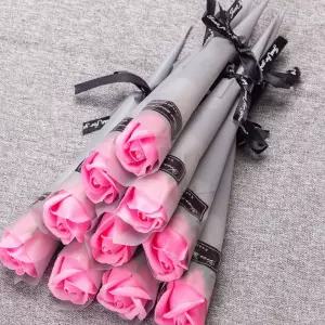 (올핀)한송이 장미 비누꽃 조화 꽃다발 10개입