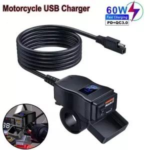 PD QC3.0 오토바이 USB 고속 충전기 핸들 바 듀얼 소켓 방수 12V 전원 공급 장치 어댑터 스위치 전압계