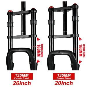 Nanlio 전기 자전거 스노우 서스펜션 포크, 더블 숄더 프론트 20x4.0 인치, MTB 135x9mm, 여행