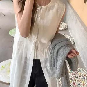 (다올)민소매 레이어드 오픈 롱 베스트 시스루 원피스