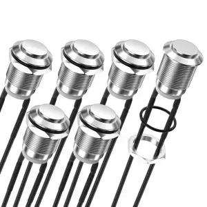 DaierTek 6PCS 12mm 순간 푸시 버튼 스위치 12V 금속 방수 실버 평상시 열림 ON 끄기 2 핀 SPST