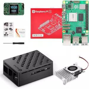 RasTech 라즈베리 파이 5 키트 16GB RAM 액티브 쿨러 포함 케이스 Pi5 드라이버용 및 보드