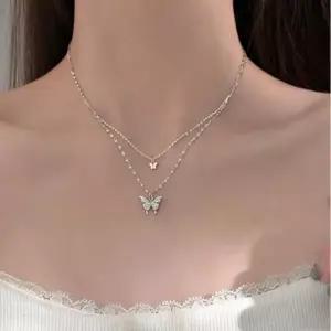 악세사리목걸이 목걸이 더블 큐빅 쥬얼리 실버 나비 엑세사리 T0395-A