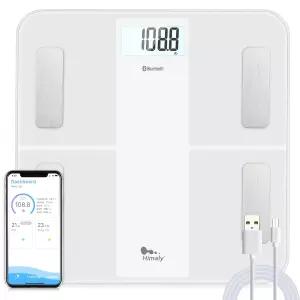 himaly USB 충전식 체중계 정확한 BMI 측정을 디지털 블루투스 체지방 및 근육량 앱 포함 400파운드