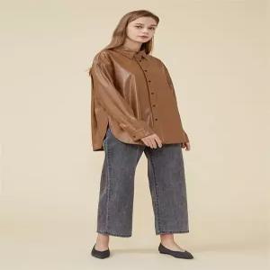 [난돌라]페이크 레더 셔츠 재킷 브라운 (6026289A)