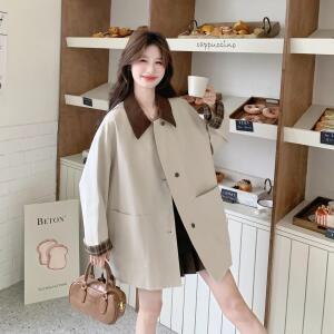모두팜 여성 헨리넥 트렌치코트 봄 하프 베이지 캐주얼 코트 MOC
