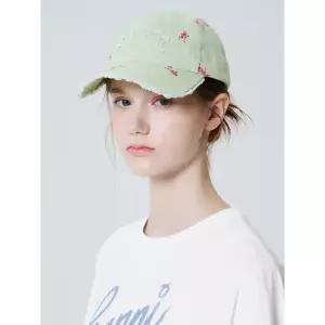 GANNI Printed Washed Cotton Canvas Cap - Light Green 1093069