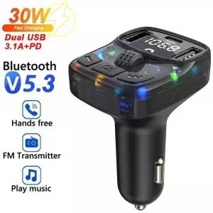 블루투스 5.3 차량용 FM 송신기 PD 30W 듀얼 USB 3.1A Type-C 충전기 Mp3 플레이어 핸즈프리 키트