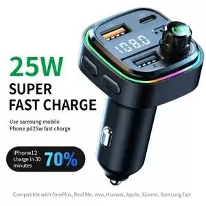 최신 C26 블루투스 5.0 FM 송신기 핸즈프리 자동차 라디오 변조기 MP3 플레이어 USB 슈퍼 빠른 충전 어댑터