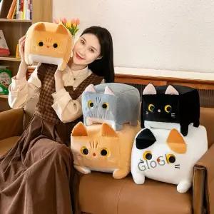광장 고양이 베개 플러시 새끼 동물 솜털 쿠션 부드러운 인형 만화 검은 장식 편안한