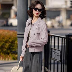 모두팜 여성 봄 옷 칼라 쇼트 코트 라이더 PU가죽 재킷 슬림핏 캐주얼 상의 가죽 MOC