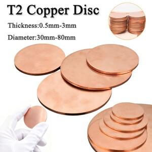 2개 구리 디스크 T2 직경 30mm 원형 판 두께 0.5mm 1mm 2mm