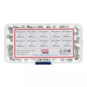 유리관퓨즈 휴즈 100개 5x20mm 고속 블로우 유리관 퓨즈 모듬 키트 유리 250V 02 05 1 3 8 10 15 20A