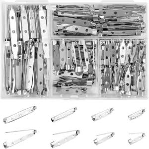 Viemior 100개입 은 브로치 클라스프 핀 바 공예 보석 제작 이름표 및 DIY 액세서리용 백 4개 사이즈
