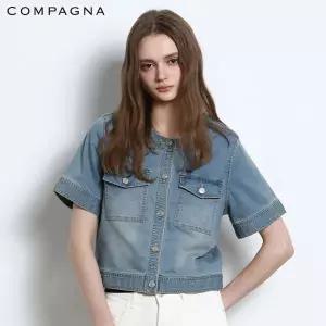 [꼼빠니아(compagna)] 차이나카라 크롭 반팔 데님 청자켓 (택가격: 279000원)