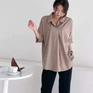 빅사이즈 오픈 카라 소매 롤업 봄 가을 블라우스 66-120 size 여성큰옷