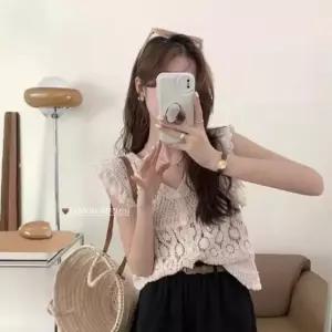 SIRU 니트망사 여름 민소매 바람송송 크로셰 내츄럴가디건 캐주얼 바캉스룩