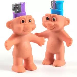 2PCS 미니 트롤 인형 라이터 파우치 실리콘 슬리브 코스튬과 모자 포함된 크리에이티브 케이스 커버 홀더는