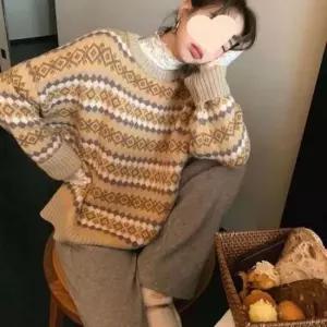 [의류] 다이아 몬트 패턴 여자 루즈핏 스타일 니트 스웨터 맨투맨 티셔츠 레이스 나시 형광 반목