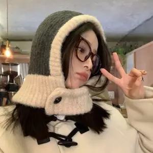 넥워머 바라클라바 배색 단추 니트 부클 후드 목도리 양털바라클라바 골프넥워머